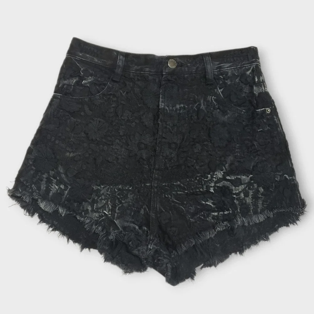 Free People Etienne Field Cutoff Shorts Black Embroidered OB477488 Womens Sz 27‎